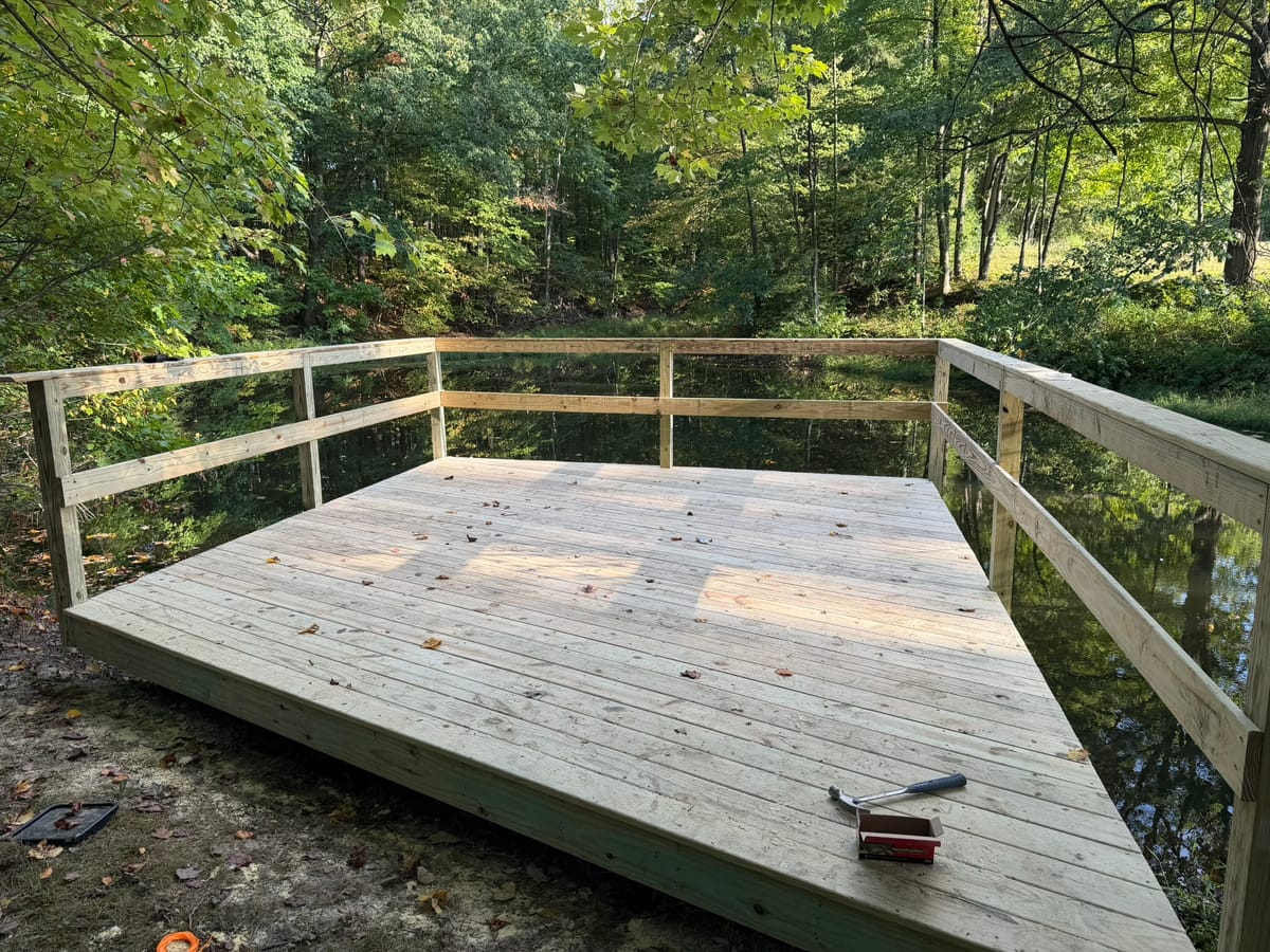 Custom deck by the pond — After