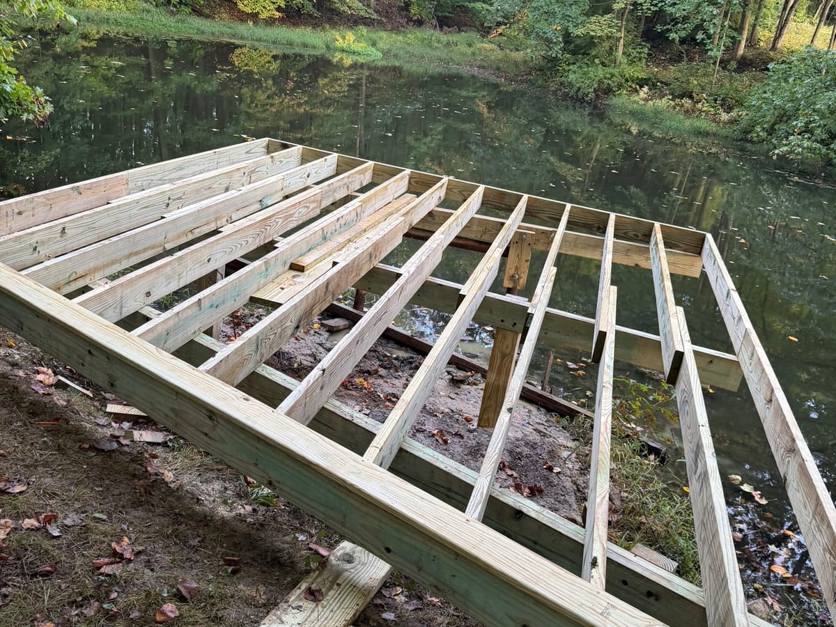 Custom deck by the pond — Before
